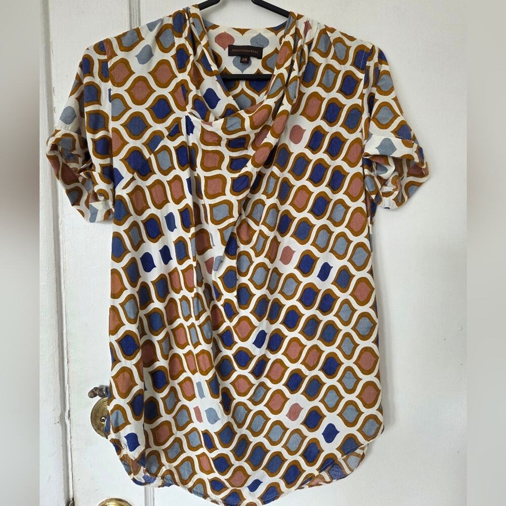 Adolfo Dominguez Womens Geometric Blue Copper Blouse 36 Xsmall